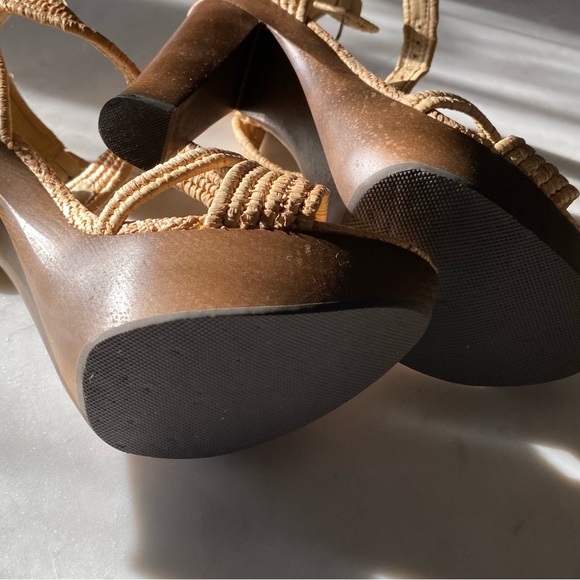 Rachel Zoe Rachel Zoe 9 Natural Straw Wood T-Strap Platform Heel Sandals - Picture 8 of 12